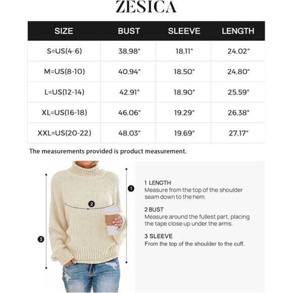 Women's Turtleneck Batwing Sleeve Oversized Chunky Knit Pullover Sweater - Picture 7 of 7